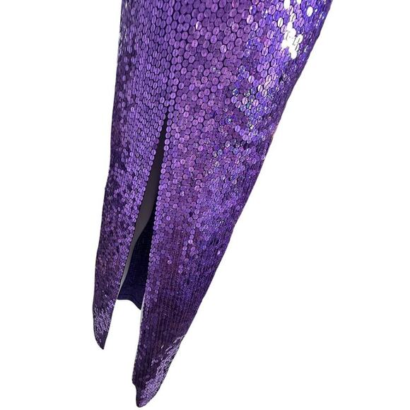 Vtg Y2K Papell Boutique Evening Purple Sequin Column Babydoll Waist Gown Sz 4 - Picture 8 of 16